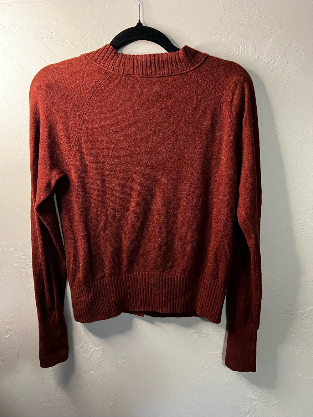 Everlane ReCashmere Wool Rust Red Varsity V Neck Button Front Cardigan Sweater - Picture 7 of 7